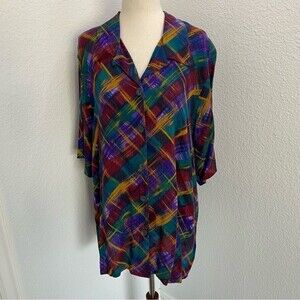 CM Shapes Blouse Blue Purple Multicolor Button Front S Sleeve lightweight SZ 1X